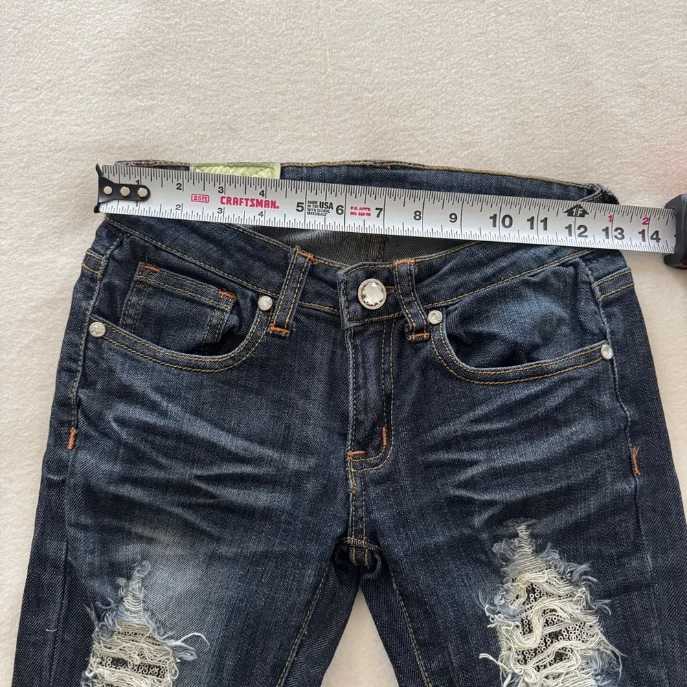 Vintage Machine Distressed Sequin Skinny Jeans Dark Wash Size 27 Women’s Jeans - Picture 5 of 8